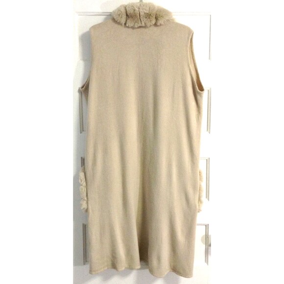 Penny Lane Cardigan Sweater M Beige Faux Fur Pockets Retro Mob Wives Old Money - Picture 5 of 10